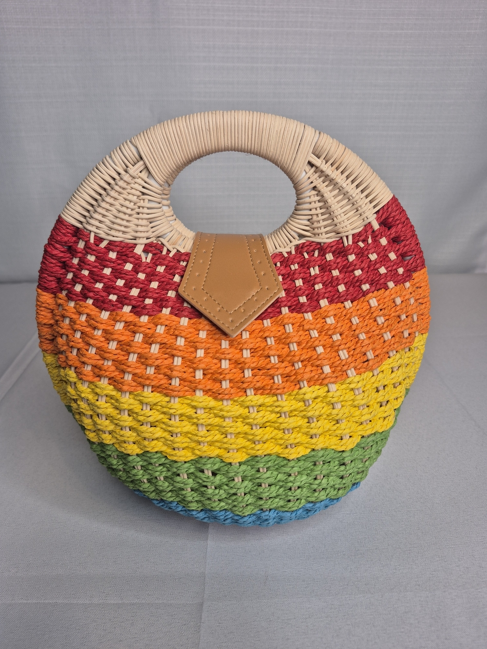 Rainbow Woven Round Tote Bag with Tan Accent NWT - Picture 3 of 13